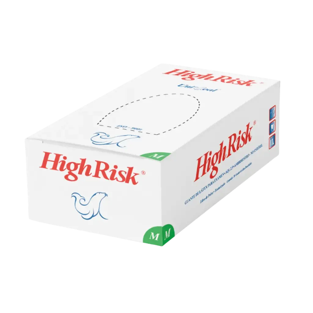 GUANTE DE LATEX NO ESTERIL "HIGH RISK", GRANDE, LIBRE DE POLVO, AZUL, 50 PZAS, UNISEAL