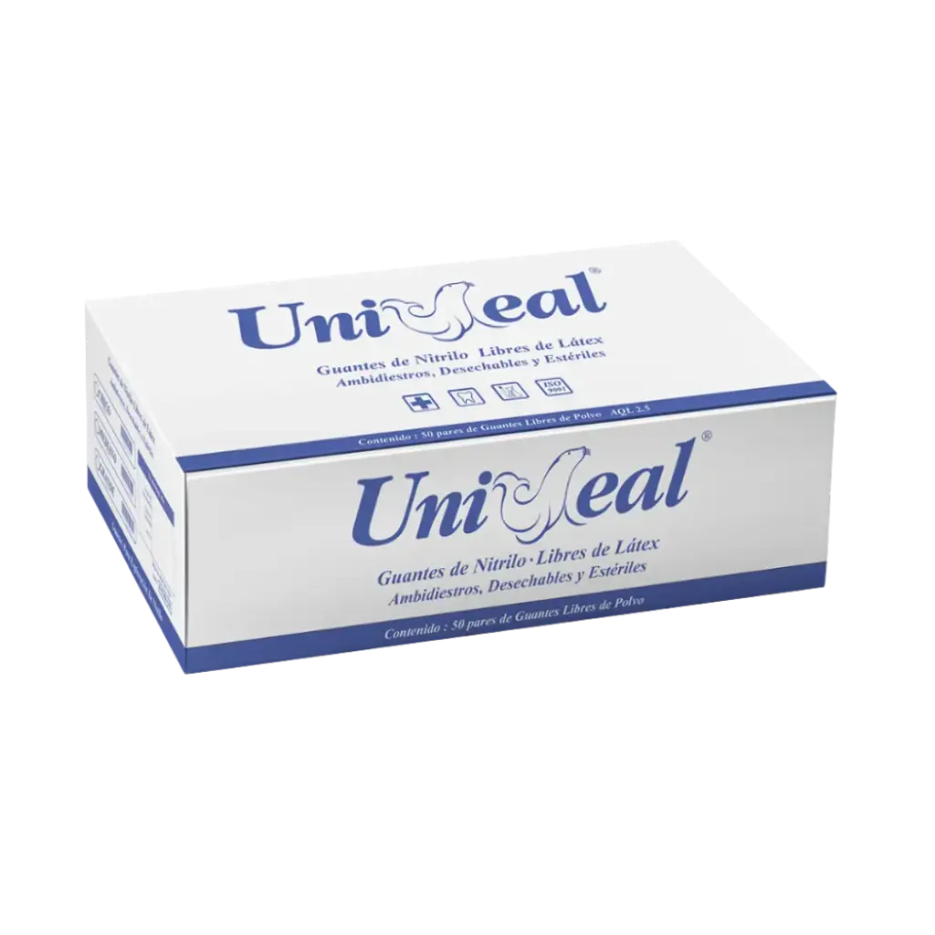 GUANTES DE NITRILO ESTERIL, MEDIANO, EMPACADO EN PARES, LIBRE DE POLVO, 50 PARES, UNISEAL