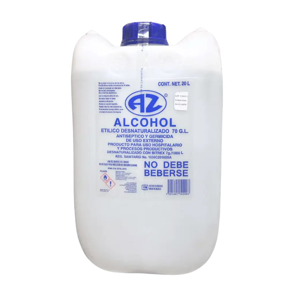 ALCOHOL ETILICO AL 70%, DESNATURALIZADO, 20 LITROS, ALCOHOLERA ZAPOPAN