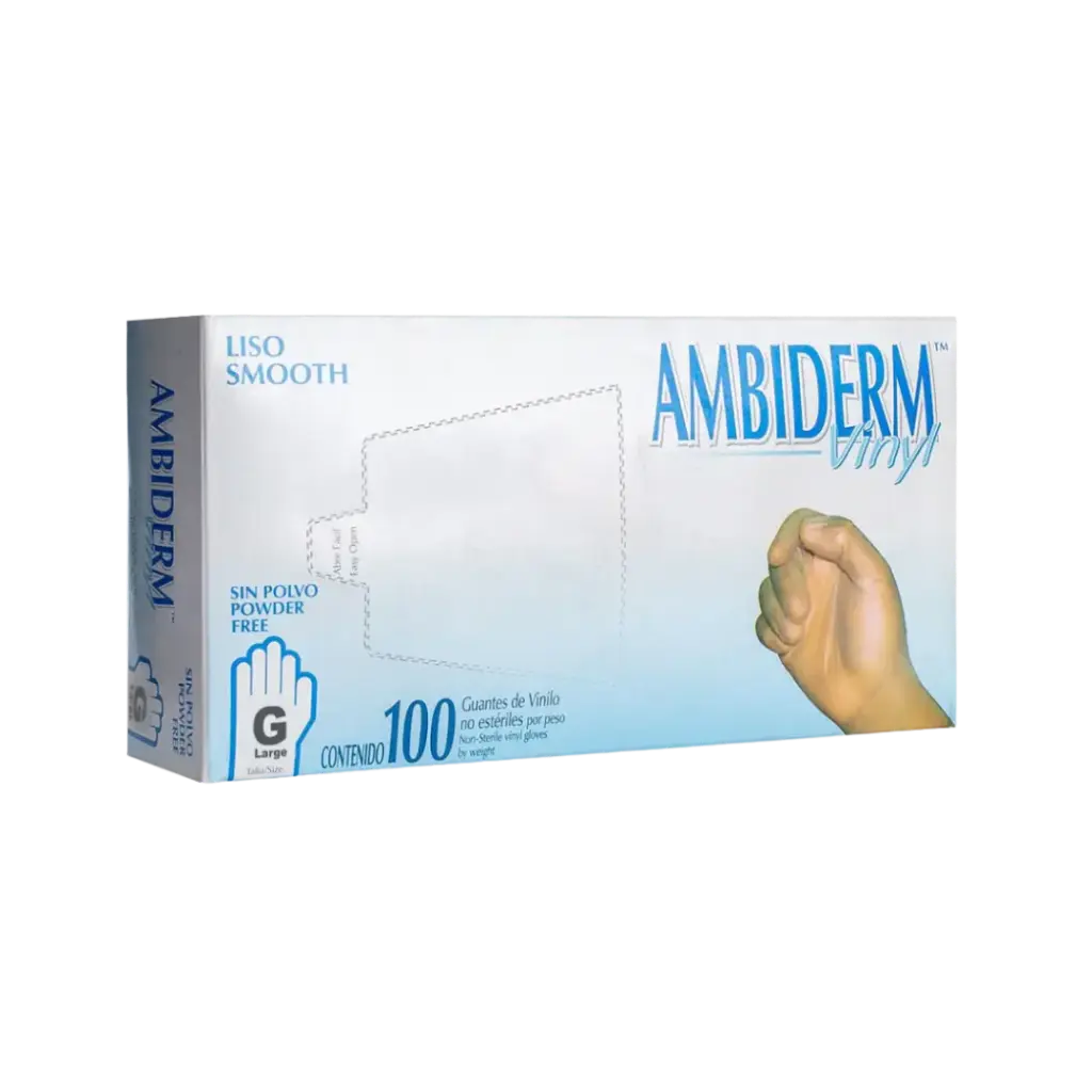 GUANTE DE VINILO NO ESTERIL, CHICO, LIBRE DE POLVO, TRANSPARENTE, 100 PZAS, AMBIDERM