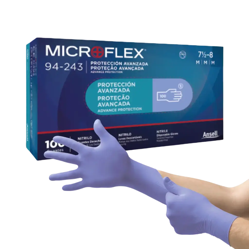 GUANTE DE NITRILO NO ESTERIL, EXTRA CHICO, PROTEECION AVANZADA, LIBRE DE POLVO, AZUL VIOLETA, 100 PZAS, MICROFLEX