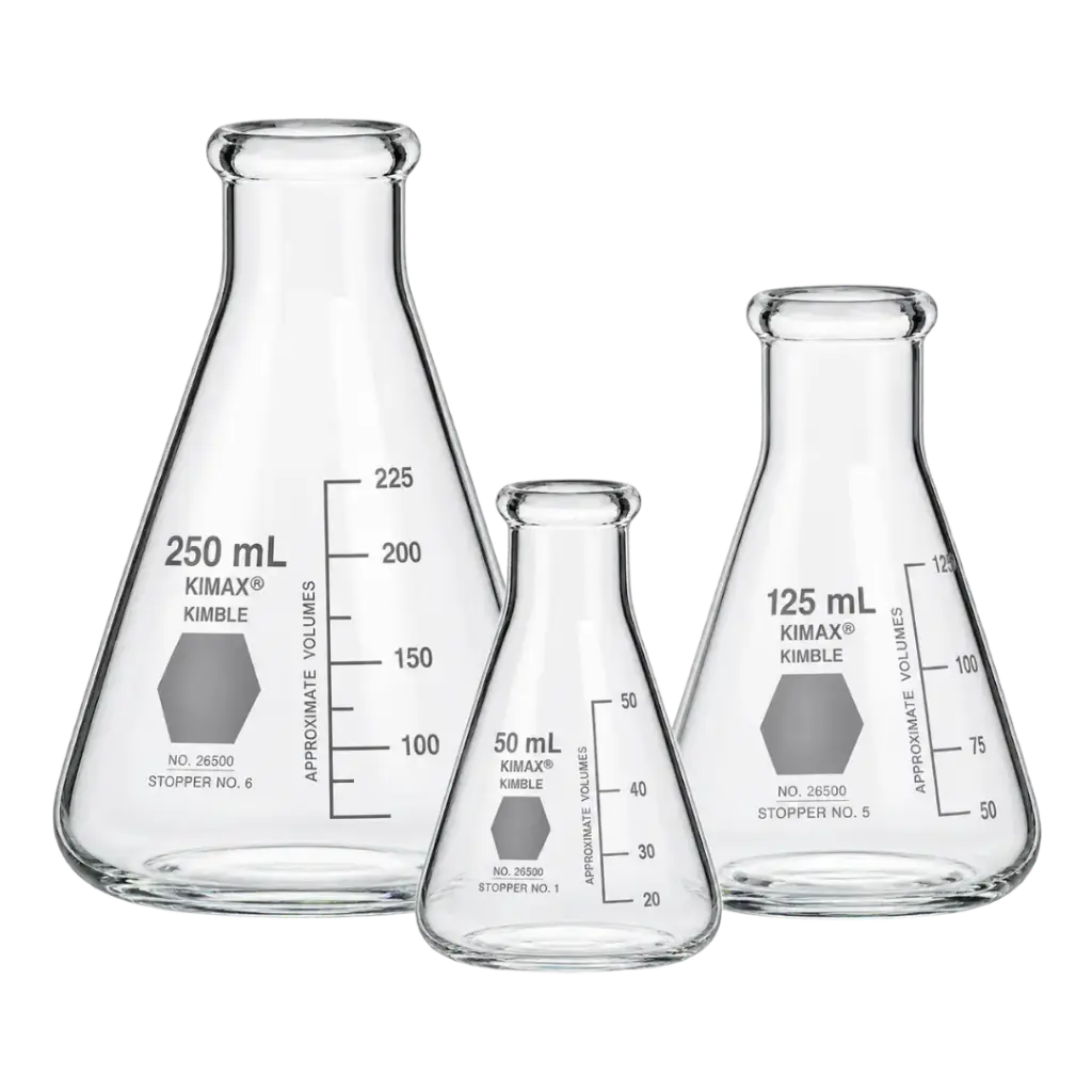 MATRAZ ERLENMEYER, 50 ML, BOCA ANGOSTA Y REFORZADA, GRADUADO, KIMAX