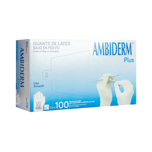[DIM100022-M] GUANTE DE LATEX NO ESTERIL "PLUS", MEDIANO, BLANCO, C/100 PZAS, AMBIDERM