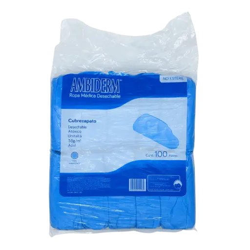 [DIM108031A] CUBREZAPATO DE TELA SMS DE 38 G, LISO, AZUL, 100 PZAS, AMBIDERM