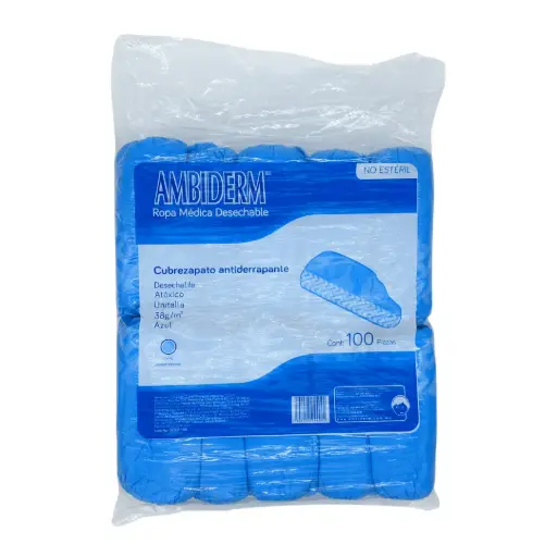 [DIM108030A] CUBREZAPATO DE TELA SMS DE 38 G, C/ ANTIDERRAPANTE, AZUL, 100 PZAS, AMBIDERM
