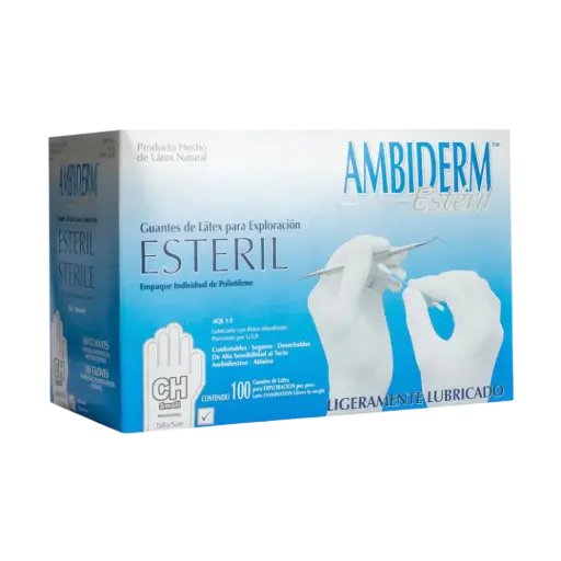 [DIM110012-CH] GUANTE DE LATEX ESTERIL, CHICO, EMPACADO INDIVIDUALMENTE, BAJO EN POLVO, BLANCO, 100 PZAS, AMBIDERM