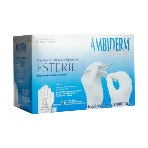 [DIM110012-M] GUANTE DE LATEX ESTERIL, MEDIANO, EMPACADO INDIVIDUALMENTE, BAJO EN POLVO, BLANCO, 100 PZAS, AMBIDERM