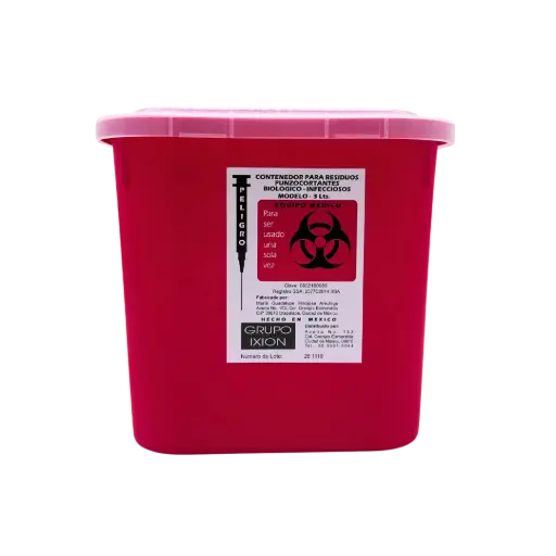 [DIMIX-CPR3L] CONTENEDOR PARA PUNZOCORTANTES RPBI DE PP, 3 LITROS, C/ SEPARADOR DE AGUJAS, ROJO, IXION