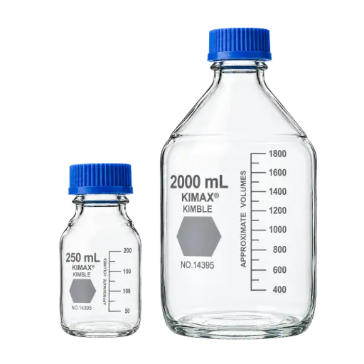 [DIM14395-10L] FRASCO/BOTELLA GL45, 10 LITROS, GRADUADO, C/TAPA AZUL Y ANILLO DE PP, KIMAX
